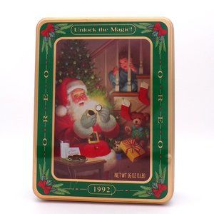 Vintage 1992 Green Oreo Christmas Tin with Free Gift Inside!